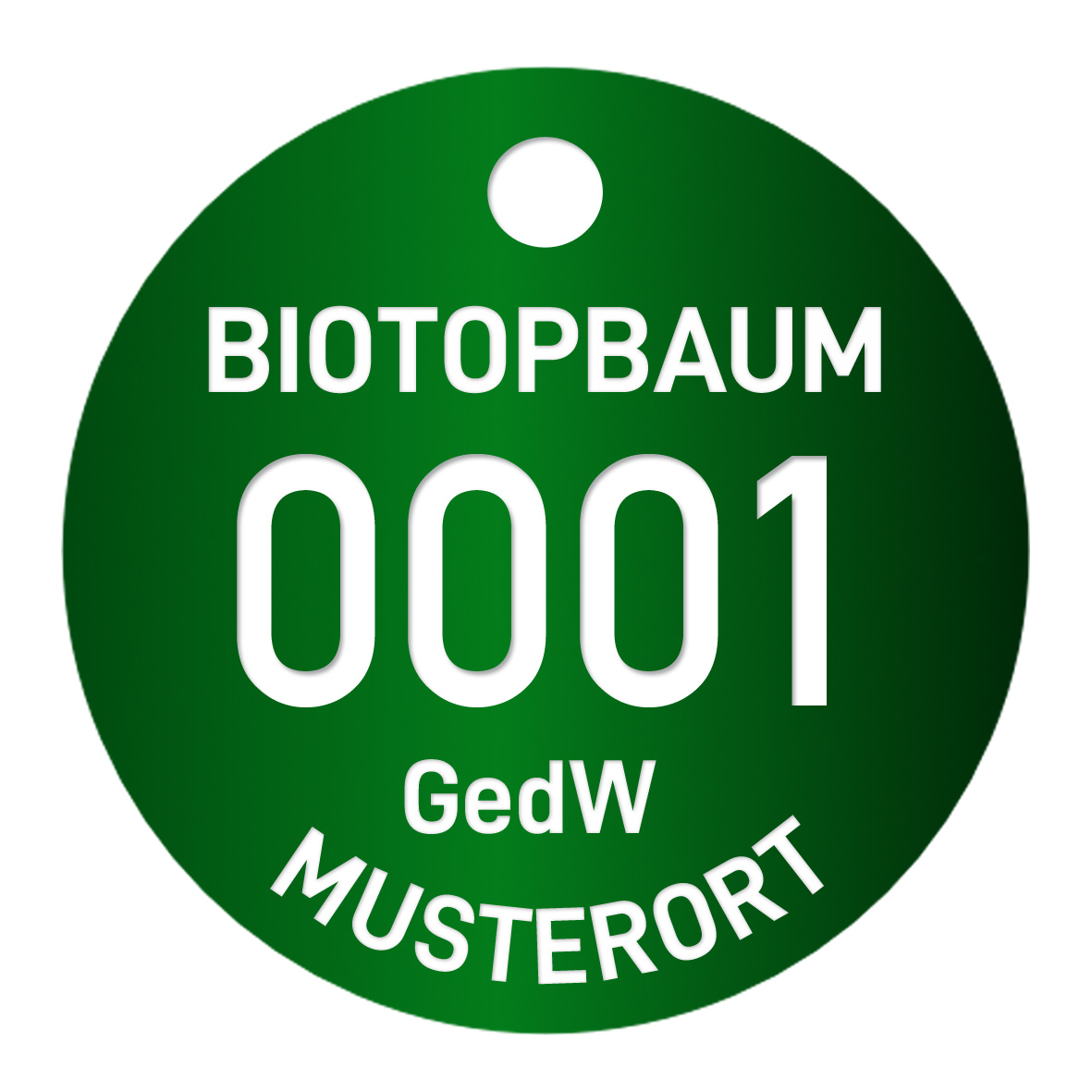 Biotopbaum-gruen-6-23 Biotopbaum Baumplakette 4-zeilig, Alu Plakette Baummarke, gruen