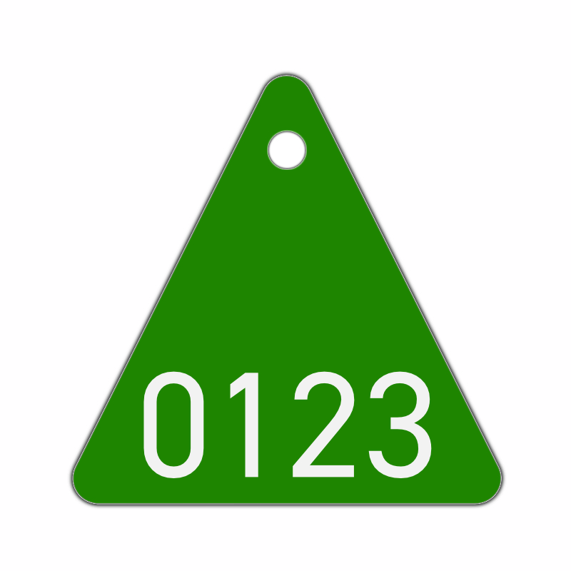 Alu-Baumplakette Dreieck –  eloxiert – Schenkel 45 mm t=1 mm, Befestigungsloch 4 mm