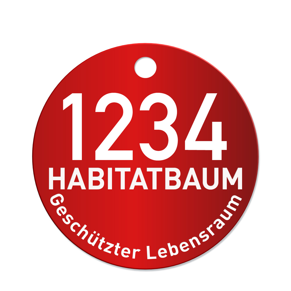 rot_Habitatbaum-geschuetzt Habitatbaum geschuetzter Lebensraum, Alu Plakette Baummarke, rot