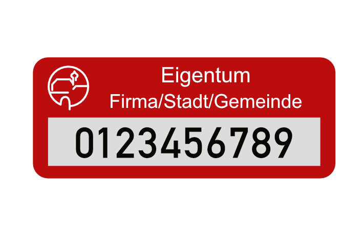 Inventaraufkleber, 50x20mm, Typenschild, Stärke 0,5mm, selbstklebend, Alu eloxiert