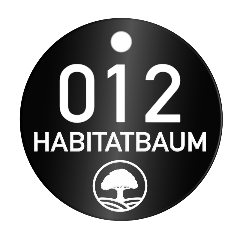 Habitatbaum, Baumplakette ø=50 mm, Nummer und Baum-Logo, Lasergravur, Aluminium